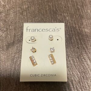 Francesca's Collections Gold and White Cubic Zirconia Earrings Set